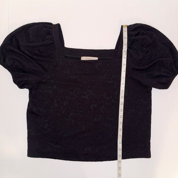 Loft Black Square Neck Puff Sleeve Floral Jacquard T Shirt Top Classic Gothic L - Picture 6 of 10